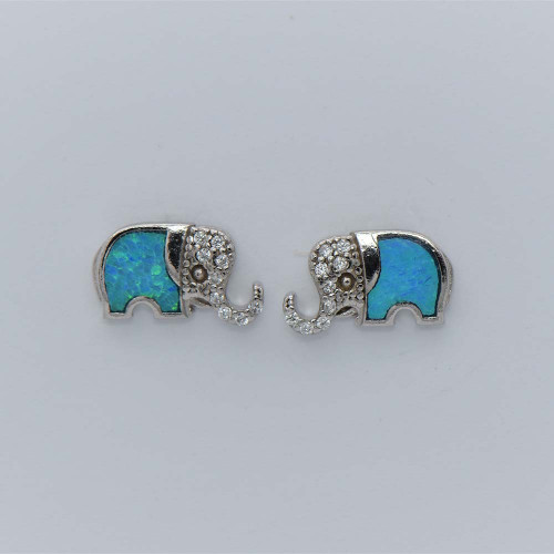 Silver Earrings with Blue Opal (elephant)  hand made traditional Greek jewellery