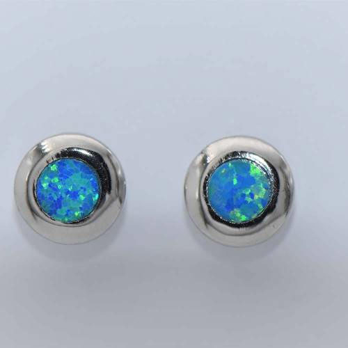 Round Silver Earrings with Blue Opal hand made traditional Greek jewellery