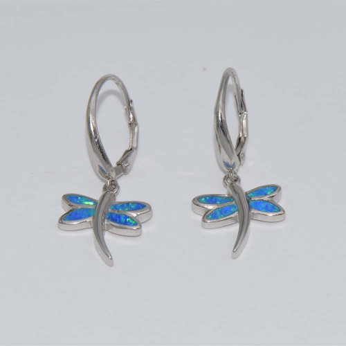 Silver Earrings with Blue Opal (dragonfly)  hand made traditional Greek jewellery