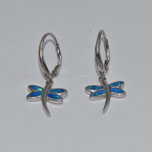 Silver Earrings with Blue Opal (dragonfly)  hand made traditional Greek jewellery