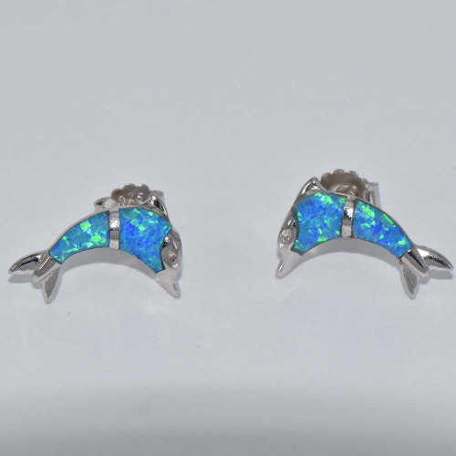 Silver Earrings with Blue Opal (dolphins)  hand made traditional Greek jewellery S5535