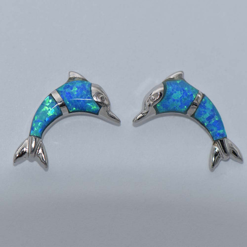 Silver Earrings with Blue Opal (dolphins)  hand made traditional Greek jewellery S5535