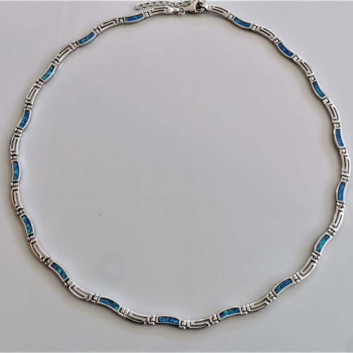Silver necklace with Blue Opal (meander)  hand made traditional Greek jewellery  K5621