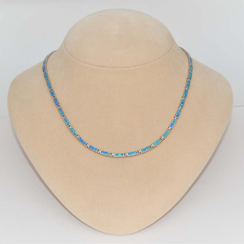 Silver necklace with Blue Opal (meander)  hand made traditional Greek jewellery  K5680