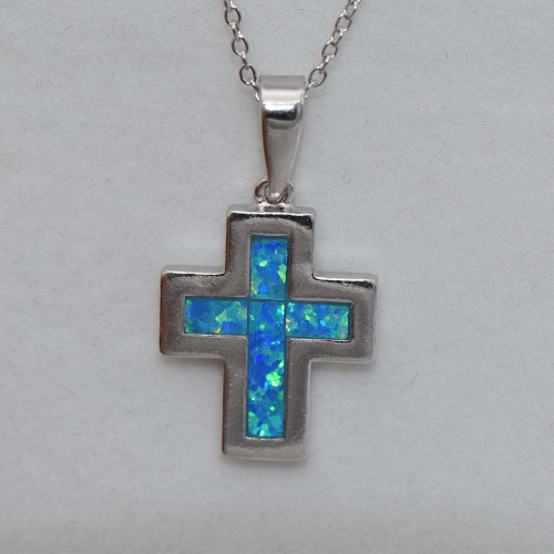 Silver Pendant with Blue Opal (cross)  hand made traditional Greek jewellery  M5266
