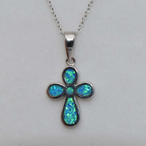 Silver Pendant with Blue Opal (cross)  hand made traditional Greek jewellery  M5267