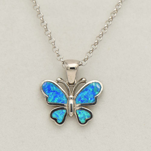 Silver Pendant with Blue Opal ( butterfly)  hand made traditional Greek jewellery M5268