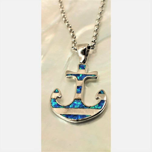 Silver Pendant with Blue Opal (anchor)  hand made traditional Greek jewellery