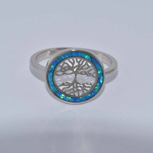 Silver ring with Blue Opal (tree of life) hand made traditional Greek jewellery
