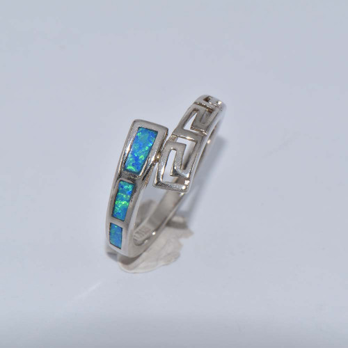 Silver ring with Blue Opal meandros hand made traditional Greek jewellery  D5737