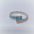 Silver ring with Blue Opal meandros hand made traditional Greek jewellery  D5737
