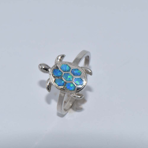 Silver ring with Blue Opal (turtle) hand made traditional Greek jewellery