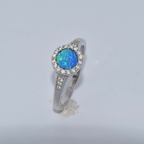 Silver ring with Blue Opal hand made traditional Greek jewellery D5783