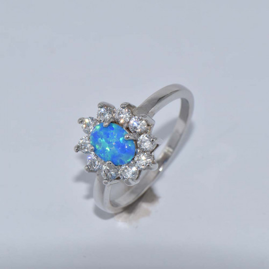 Silver ring with Blue Opal hand made traditional Greek jewellery  D5928