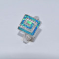 Silver ring with Blue Opal (Meander) hand made traditional Greek jewellery