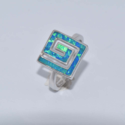 Silver ring with Blue Opal (Meander) hand made traditional Greek jewellery