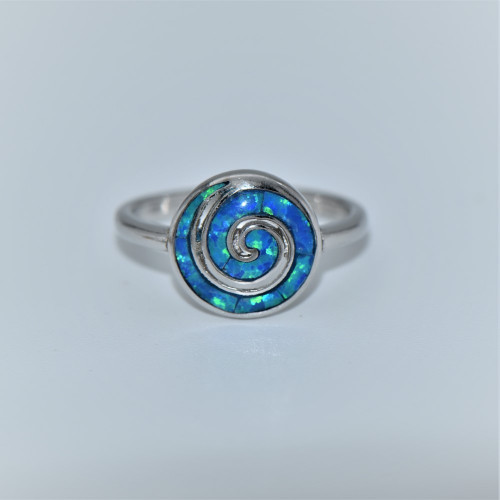 Silver ring with Blue Opal (Round spiral) hand made traditional Greek jewellery