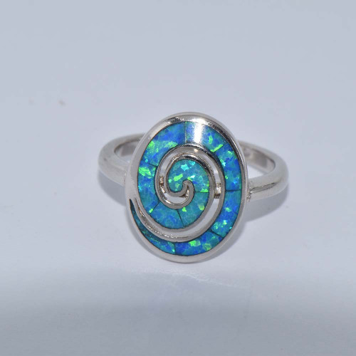 Silver ring with Blue Opal (spiral) hand made traditional Greek jewellery