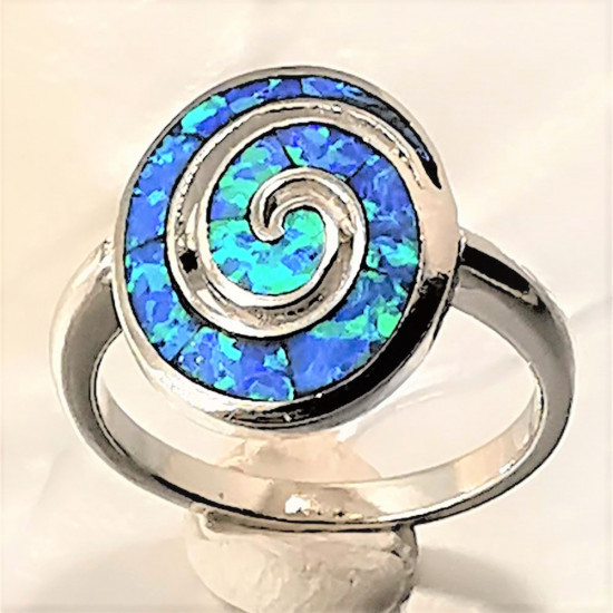 Silver ring with Blue Opal (spiral) hand made traditional Greek jewellery