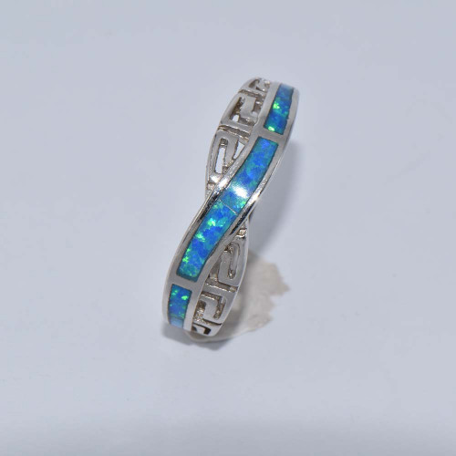 Silver ring with Blue Opal (meandros) hand made traditional Greek jewellery D5965