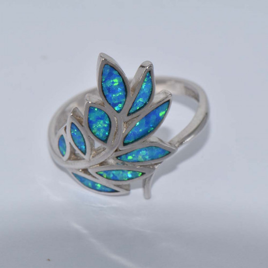 Silver ring with Blue Opal(Olive tree branch) hand made traditional Greek jewellery