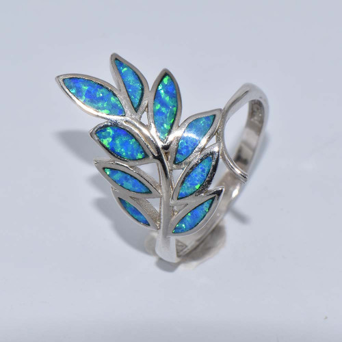 Silver ring with Blue Opal(Olive tree branch) hand made traditional Greek jewellery