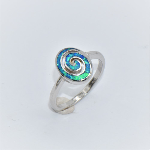 Silver ring with Blue Opal (oval spiral) hand made traditional Greek jewellery D5960