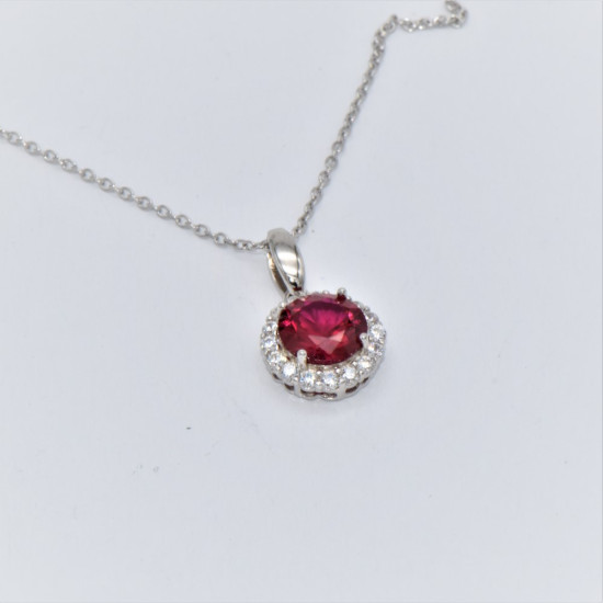 hand made silver pendant with red zirconia
