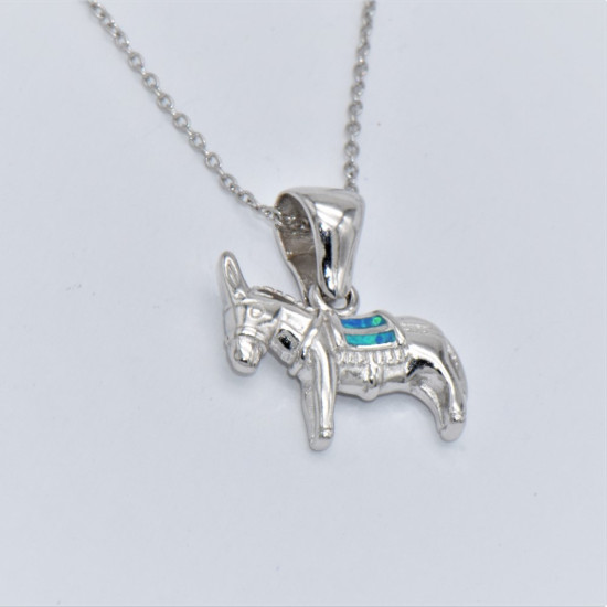 Silver Pendant with Blue Opal (donkey) hand made traditional Greek jewellery M5036