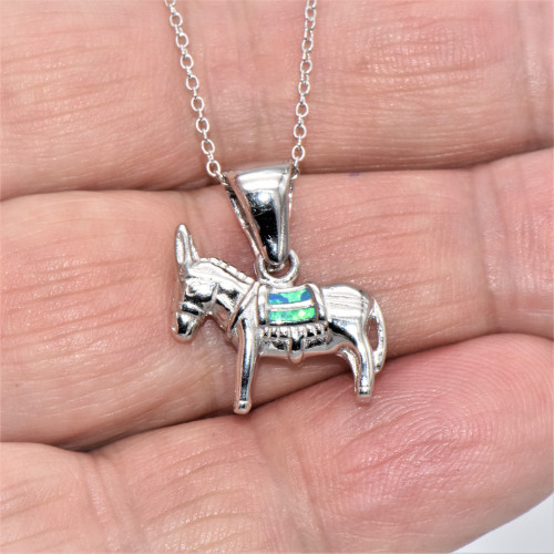 Silver Pendant with Blue Opal (donkey) hand made traditional Greek jewellery M5036