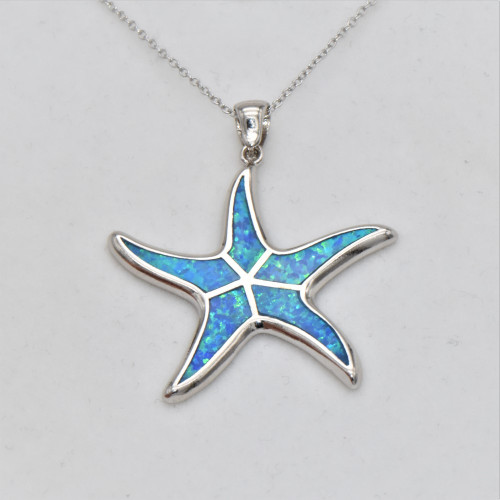 Silver Pendant with Blue Opal (seastar) hand made traditional Greek jewellery M5055