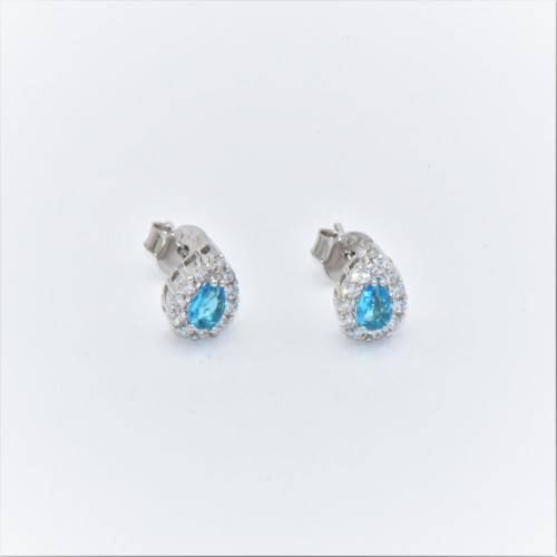 Hand made silver Earrings with Zirconia  aqua blue