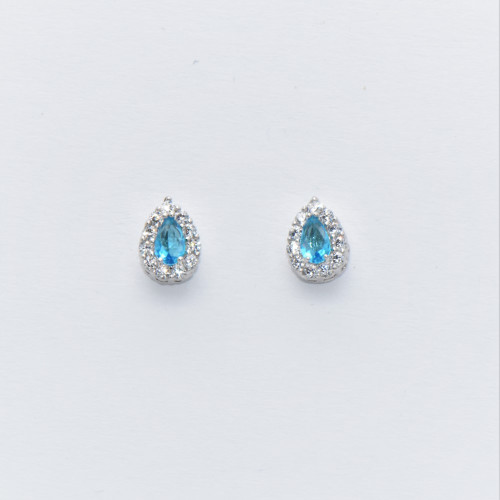 Hand made silver Earrings with Zirconia  aqua blue