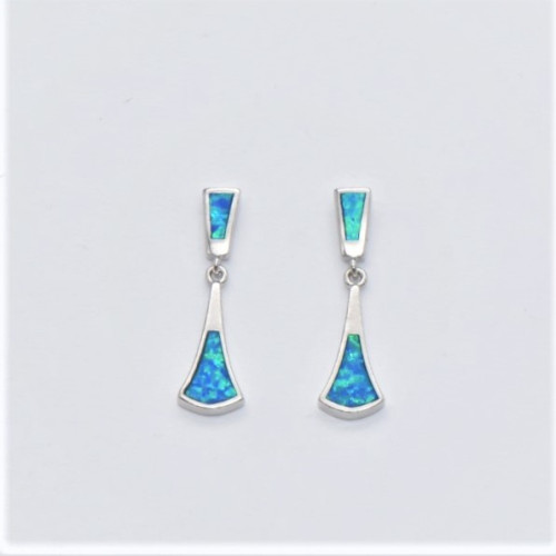 Hanging Silver Earrings with Blue Opal Hand made traditional Greek jewellery  S5471