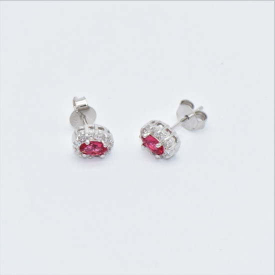 Hand made silver Earrings with red  oval Zirconia