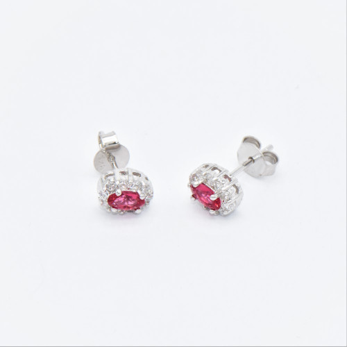 Hand made silver Earrings with red  oval Zirconia